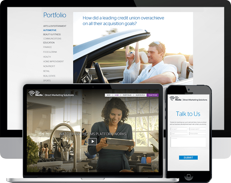 Time Warner Cable-Direct Marketing Solutions parallax website B2B video woman in ipad couple in car talk to us